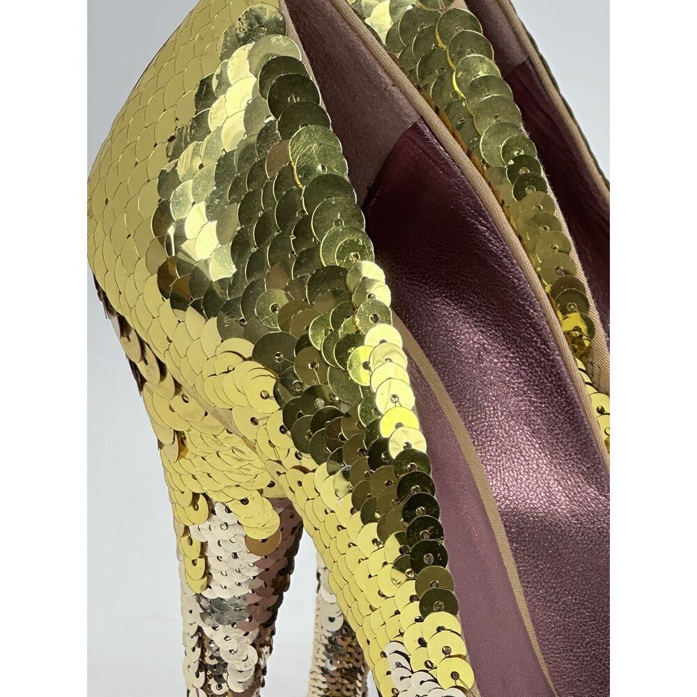 Miu Miu Gold Sequin Open Toe Heels Made In Italy … - image 3